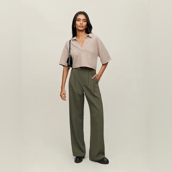 NWT Reformation Mason Pant Green Stripe Size 12P - Picture 1 of 9